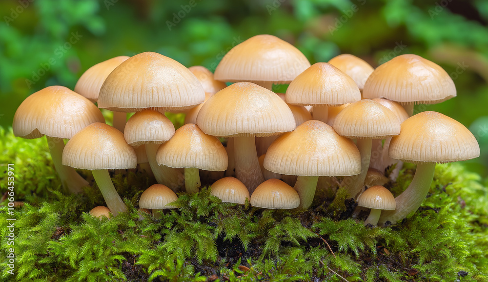 Mushroom colony in the forest, showcasing the wonders of nature Mushroom colony in the forest, showcasing the wonders of nature