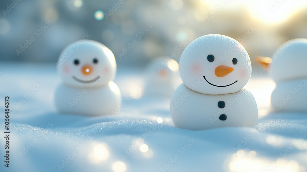 Happy funny snowman on snow, Place for your text Happy funny snowman on snow, Place for your text