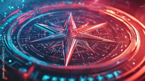 Futuristic Compass with Neon Glow and Digital Elements