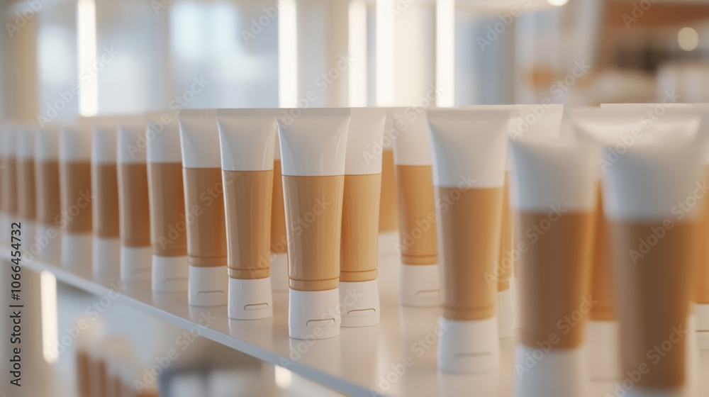 Minimalist arrangement of cream cosmetic tubes Minimalist arrangement of cream cosmetic tubes