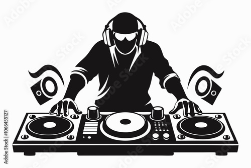 Bassline Elegance Cool Black DJ Vector Logo Nightlife Noir Dynamic DJ Player Icon in Black Silhouette