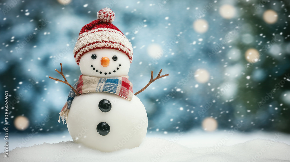 Fototapeta premium Happy snowman in winter scenery
