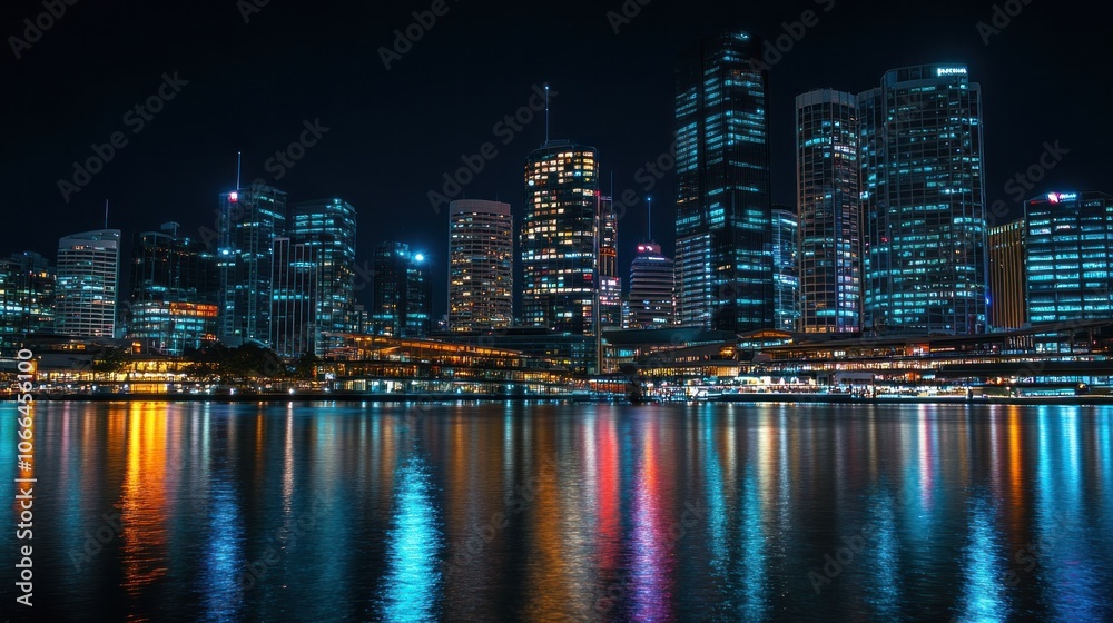 Nighttime Cityscape with Reflections Nighttime Cityscape with Reflections