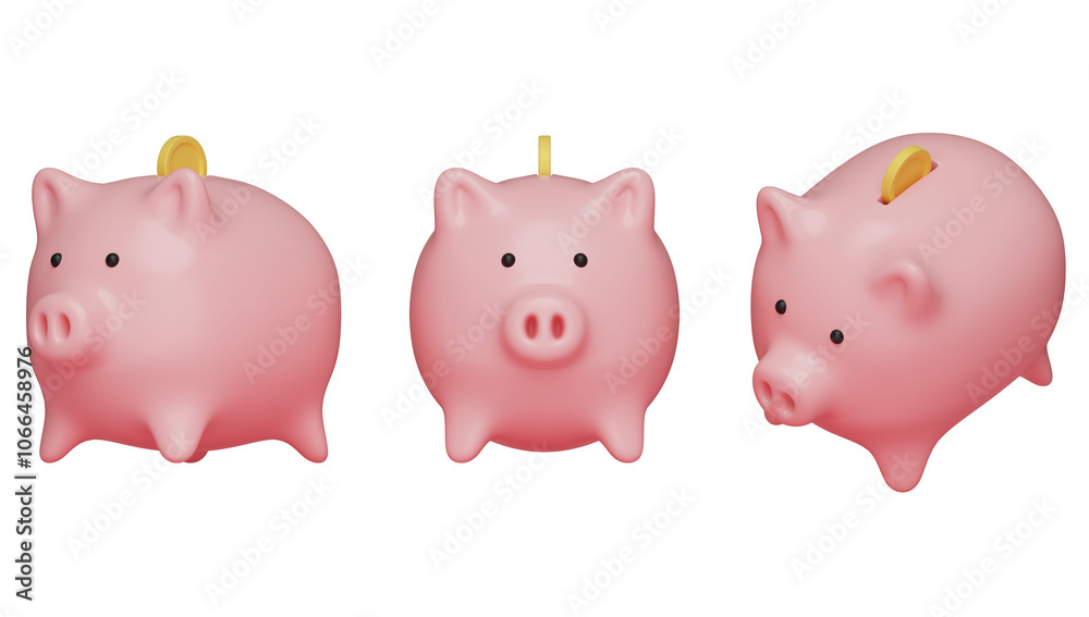 putting coins into a piggy bank 3D graphic putting coins into a piggy bank 3D graphic