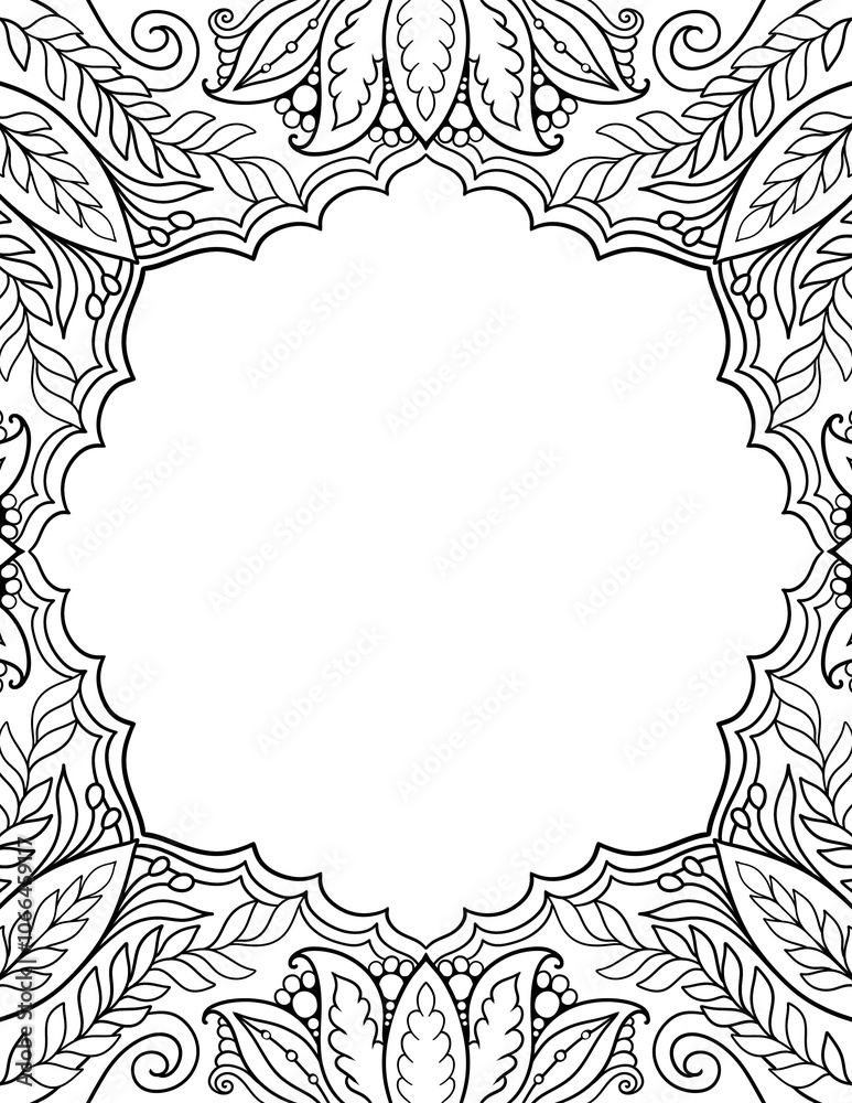 Obraz premium Ornamental style black outline frame template for invitations, banner, wedding design