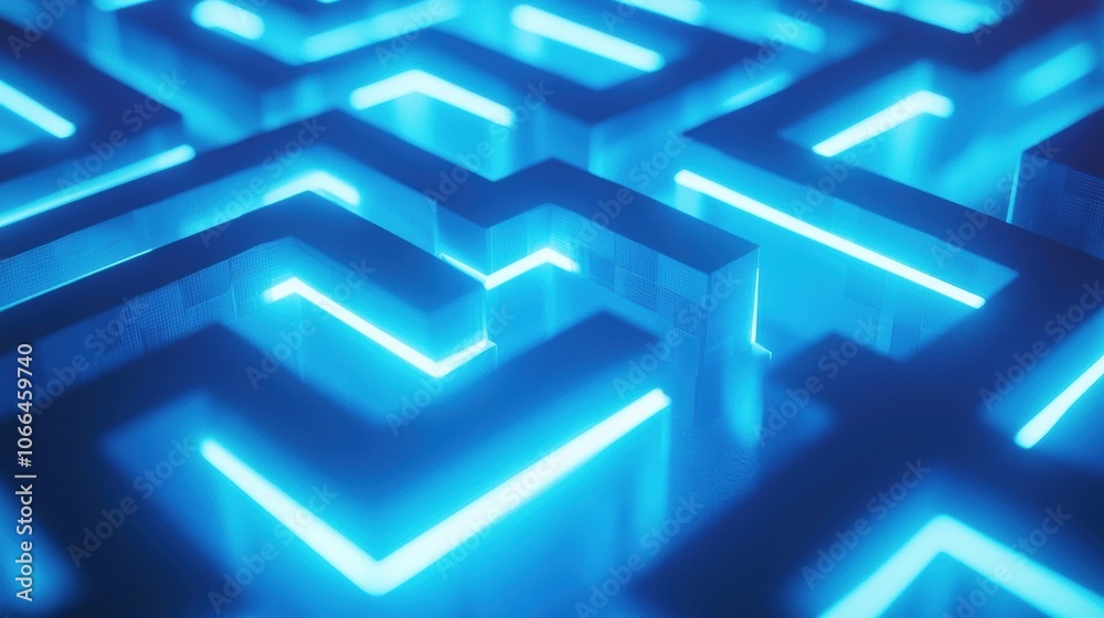 Futuristic Neon Maze with Glowing Blue Lines Futuristic Neon Maze with Glowing Blue Lines