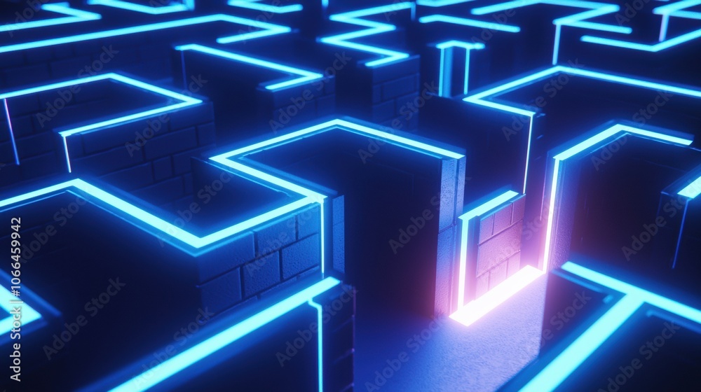 Futuristic Blue Neon Maze Abstract Design