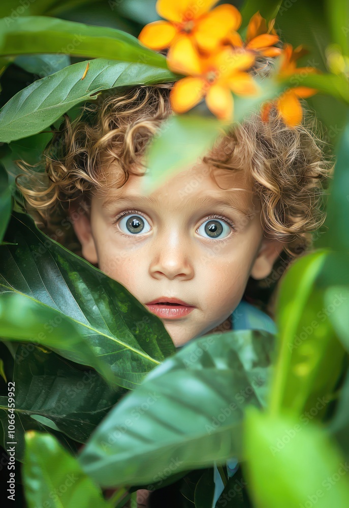 a child with wide eyes, exploring nature. Show them examining a flower or looking closely at a bug, surrounded by lush greenery and vibrant colors that highlight their curiosity. a child with wide eyes, exploring nature. Show them examining a flower or looking closely at a bug, surrounded by lush greenery and vibrant colors that highlight their curiosity.