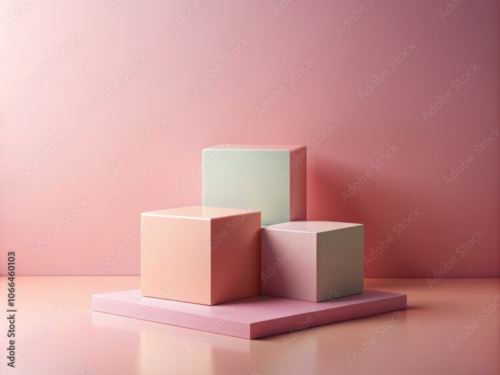 Awarding Podium Made of Three 3D Pastel Square Shapes on a Blank Pink Background for Creative Copy Space, Ideal for Celebratory Themes and Recognition Concepts Awarding Podium Made of Three 3D Pastel Square Shapes on a Blank Pink Background for Creative Copy Space, Ideal for Celebratory Themes and Recognition Concepts