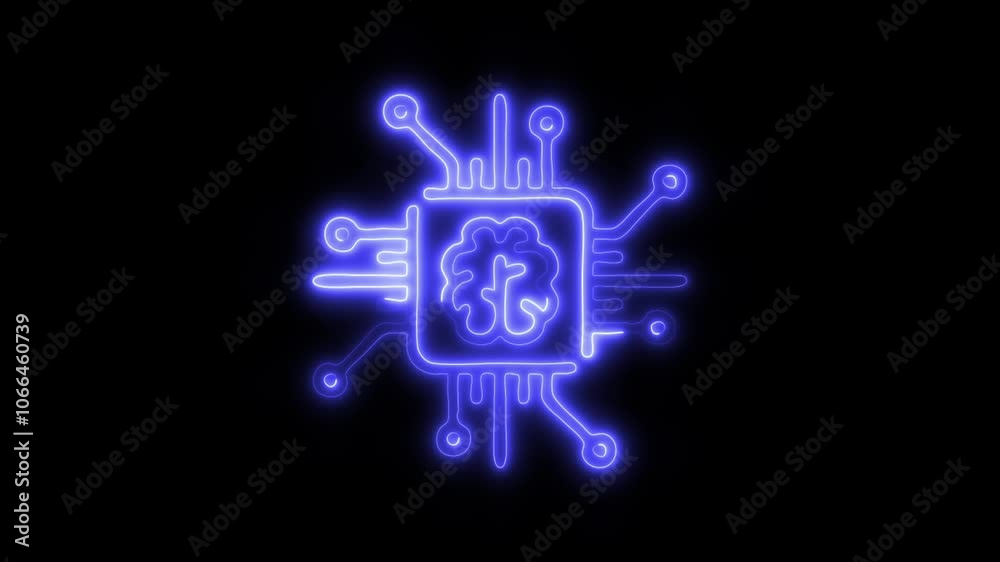 Glowing Brain Chip Icon and Symbol in HD Video Neon Animation on Black Background Glowing Brain Chip Icon and Symbol in HD Video Neon Animation on Black Background