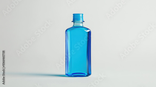 single blue glass bottle on white background