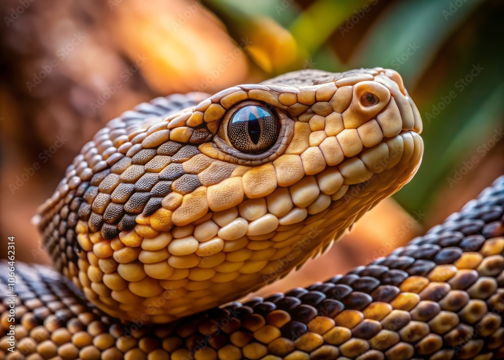 Captivating Close-Up of a South American Bushmaster Snake at the Zoo Showcasing Intricate Scales and Intense Eyes, Perfect for Wildlife Enthusiasts and Nature Lovers
