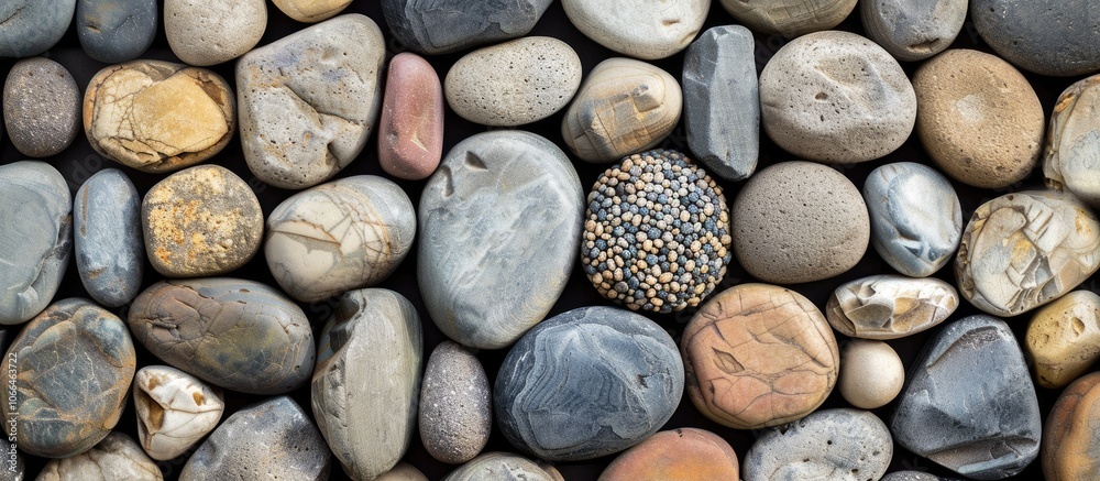 A natural pebble stone decoration enhances the wall background creating a serene ambiance with copy space image A natural pebble stone decoration enhances the wall background creating a serene ambiance with copy space image