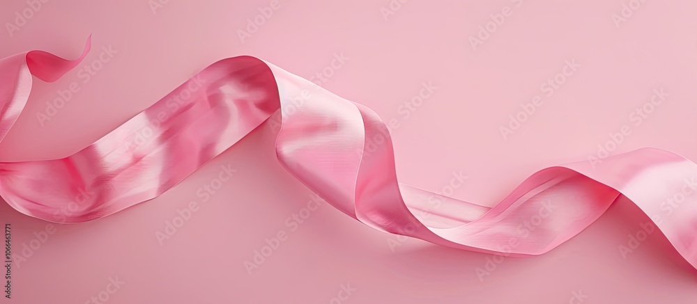 Top down view of an awareness ribbon on a pink backdrop with room for text in the image. with copyspace image Top down view of an awareness ribbon on a pink backdrop with room for text in the image. with copyspace image