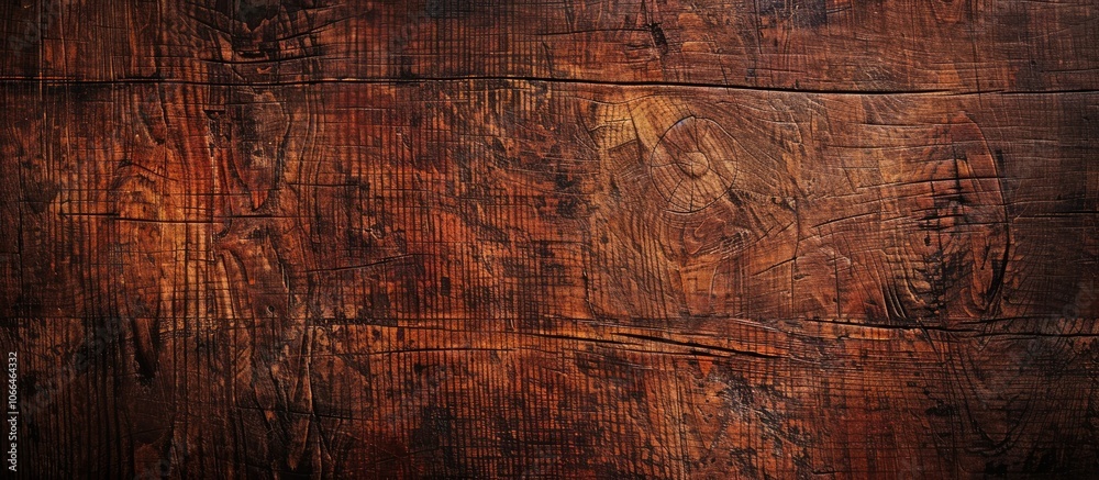 Naklejka premium Background with a dark brown wooden texture featuring scratches copy space image included