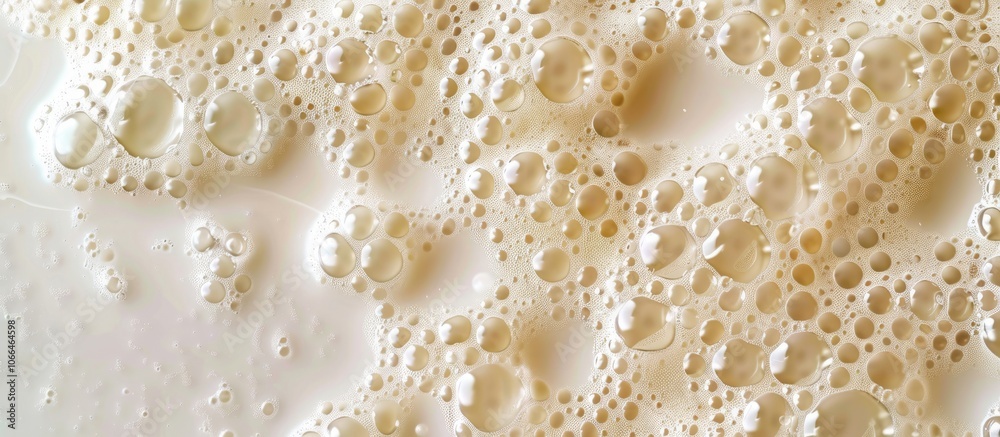 Top view of frothy cow milk with bubbles creating a textured pattern suitable as a background image with space for copying Top view of frothy cow milk with bubbles creating a textured pattern suitable as a background image with space for copying