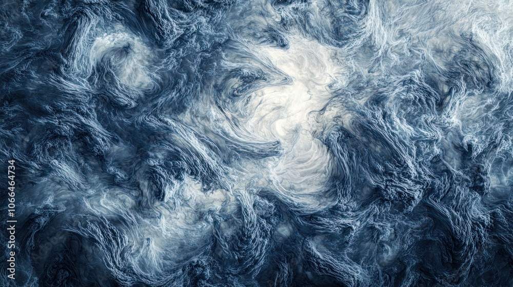 Fototapeta premium A close-up of swirling storm clouds, showcasing varying shades of gray and blue, with the sun struggling to break through the thick layers, creating a moody atmosphere.