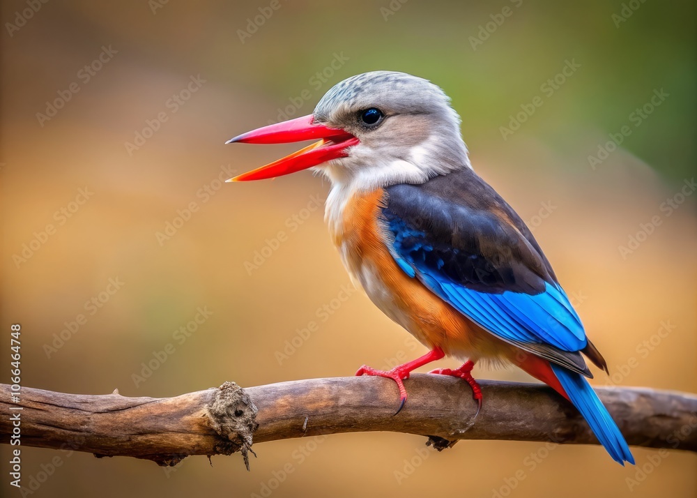 Captivating Greyheaded Kingfisher Perched on a Bare Branch with Open Beak in Nature Setting, Showcasing Its Vibrant Colors Against a Soft Background for Wildlife Enthusiasts Captivating Greyheaded Kingfisher Perched on a Bare Branch with Open Beak in Nature Setting, Showcasing Its Vibrant Colors Against a Soft Background for Wildlife Enthusiasts