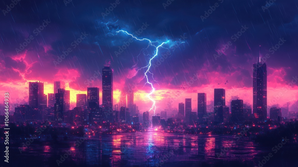 lightning bolt over city. Lightning flash bolt or thunderbolt lightning bolt over city. Lightning flash bolt or thunderbolt