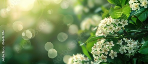 Beautiful Viburnum sargentii blossoms in a garden with copy space image photo