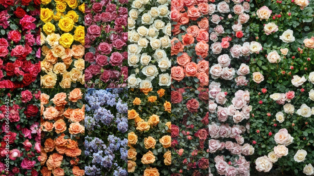A collage of different rose varieties for use as a vibrant and colorful background A collage of different rose varieties for use as a vibrant and colorful background