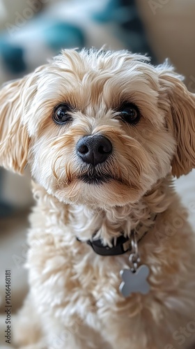 Close-up Portrait of a Fluffy White Dog with Big Eyes