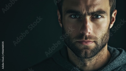 A contemplative studio portrait of a man looking directly at the camera, emphasizing his features.