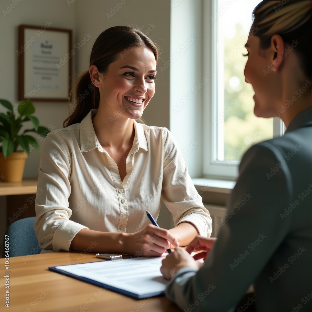 Young lady taking keys from female real estate agent during meeting after signing rental lease contract or sale purchase agreement real estate Young lady taking keys from female real estate agent during meeting after signing rental lease contract or sale purchase agreement real estate
