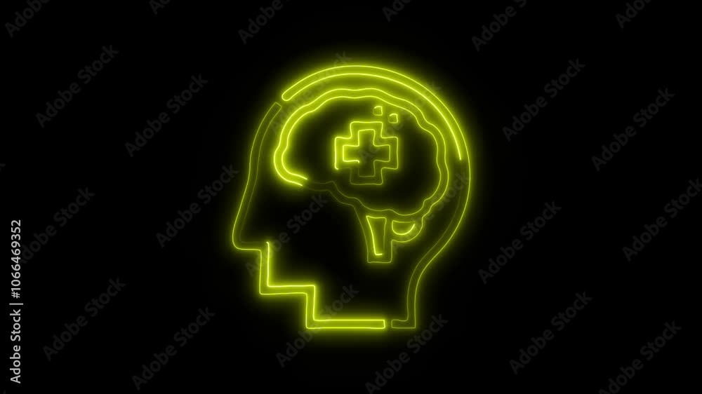 Glowing All Brain Icon and Symbol in HD Video Neon Animation on Black Background Glowing All Brain Icon and Symbol in HD Video Neon Animation on Black Background