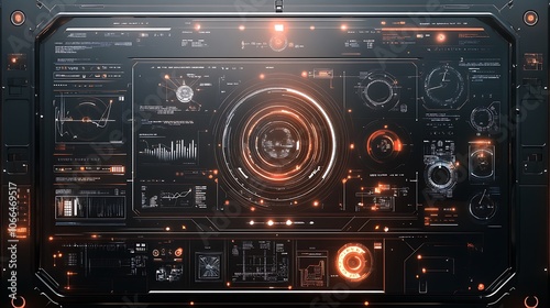 Futuristic Interface with Glowing Orange HUD Elements