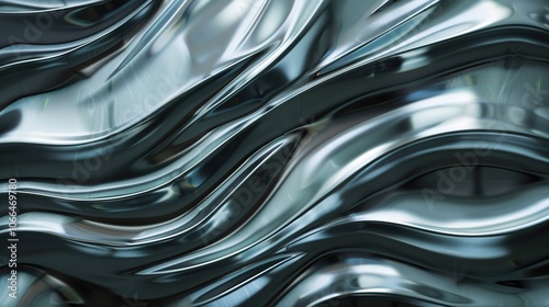 Abstract Fluid Metal Wave Motion - a captivating and modern visual. The fluid metal waves create a dynamic and elegant scene with striking lighting effects.