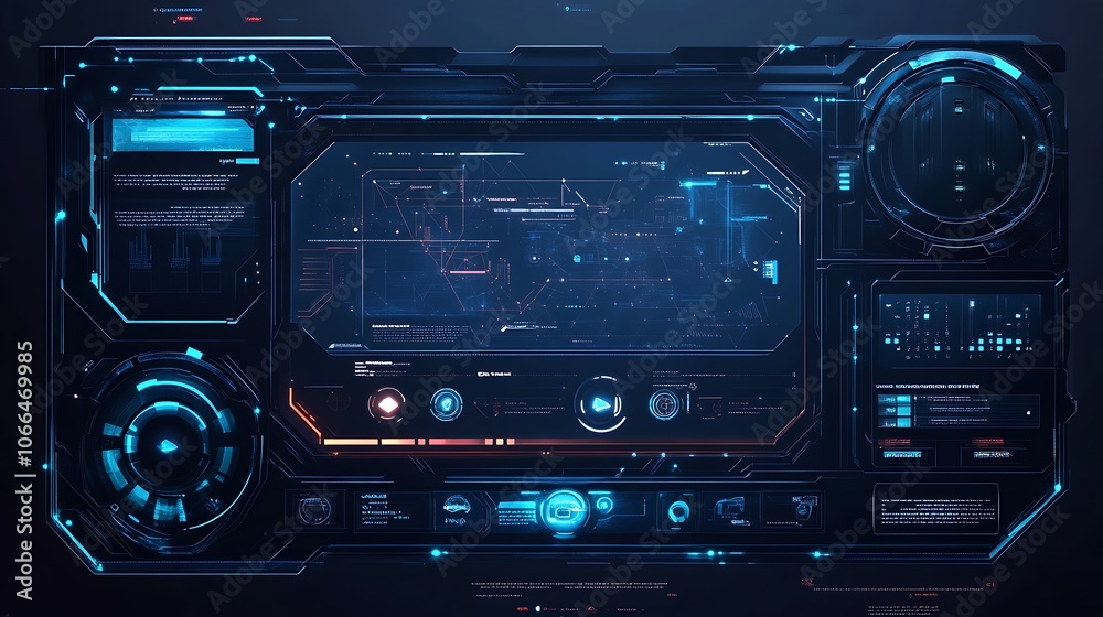 Futuristic Interface with Blue and Red Glowing Elements Futuristic Interface with Blue and Red Glowing Elements
