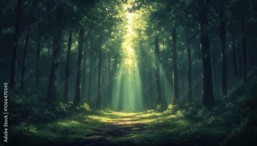 A forest path bathed in sunlight. This image captures the magic of a forest clearing, perfect for a fantasy or nature-themed project. A forest path bathed in sunlight. This image captures the magic of a forest clearing, perfect for a fantasy or nature-themed project.