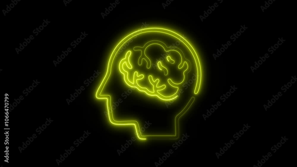 Glowing All Brain Icon and Symbol in HD Video Neon Animation on Black Background Glowing All Brain Icon and Symbol in HD Video Neon Animation on Black Background
