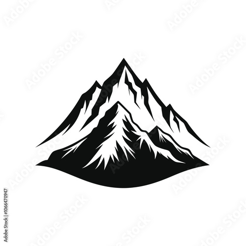 Skiing Mountain illustration in black and white
