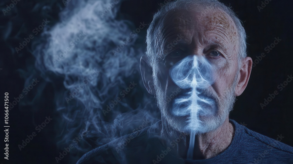 Fototapeta premium Elderly man with lung infection on Xray, symbolizing chronic respiratory risks