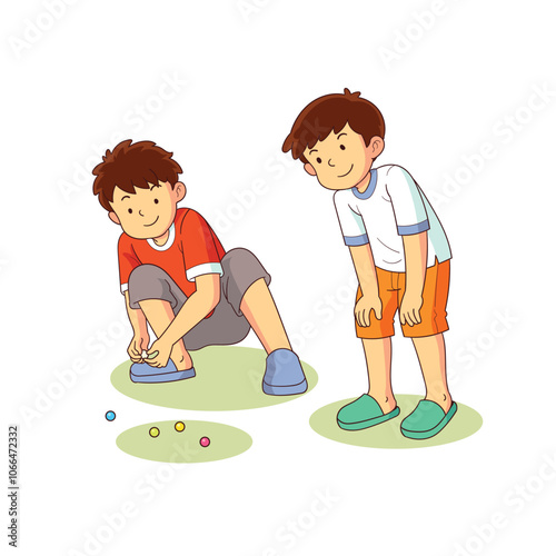 two children playing marbles