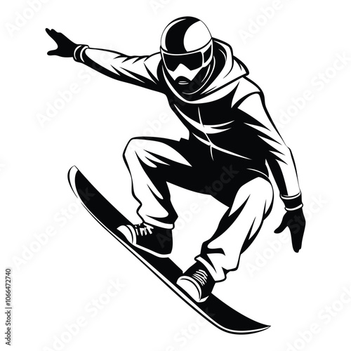 Skiing Sport Clipart Design - Skiing player Vector illustration in black and white
