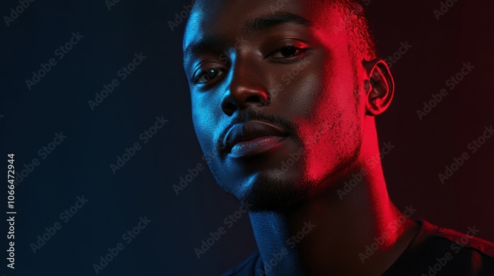 A creative studio portrait of a Black man with artistic lighting, enhancing his features and expression