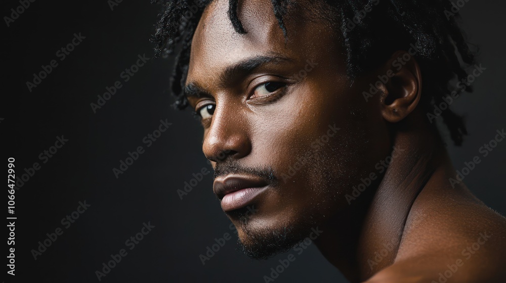 A creative studio portrait of a Black man with artistic lighting, enhancing his features and expression A creative studio portrait of a Black man with artistic lighting, enhancing his features and expression