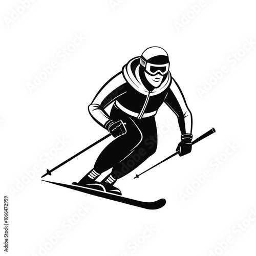Skiing Sport Clipart Design - Skiing player Vector illustration in black and white