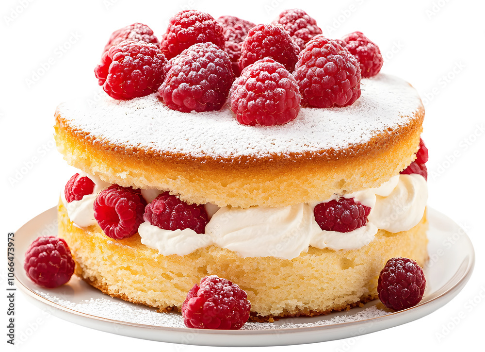Victoria sponge cake with whipped cream and raspberries isolated. Victoria sponge cake with whipped cream and raspberries isolated.