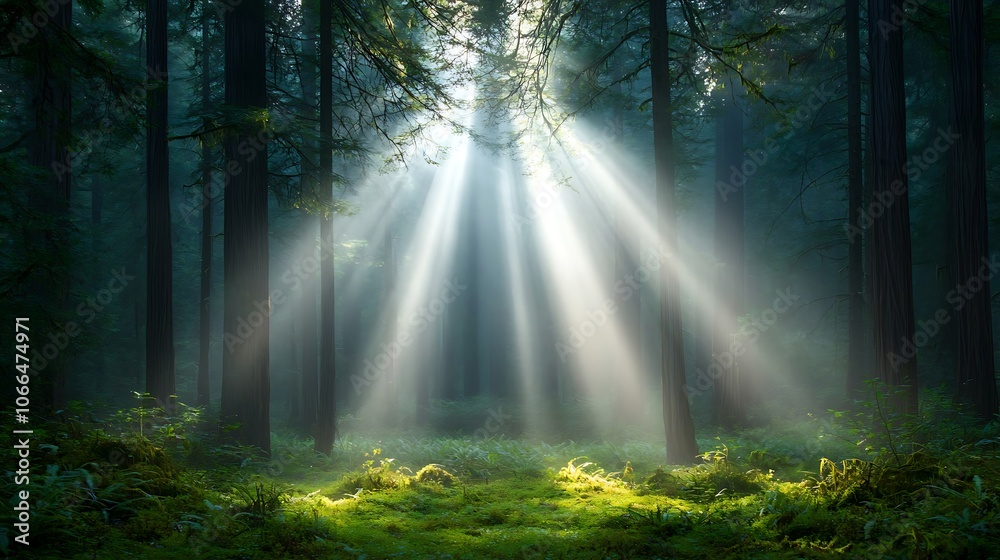 Sunlight illuminates a serene forest landscape creating a breathtaking natural scene Sunlight illuminates a serene forest landscape creating a breathtaking natural scene