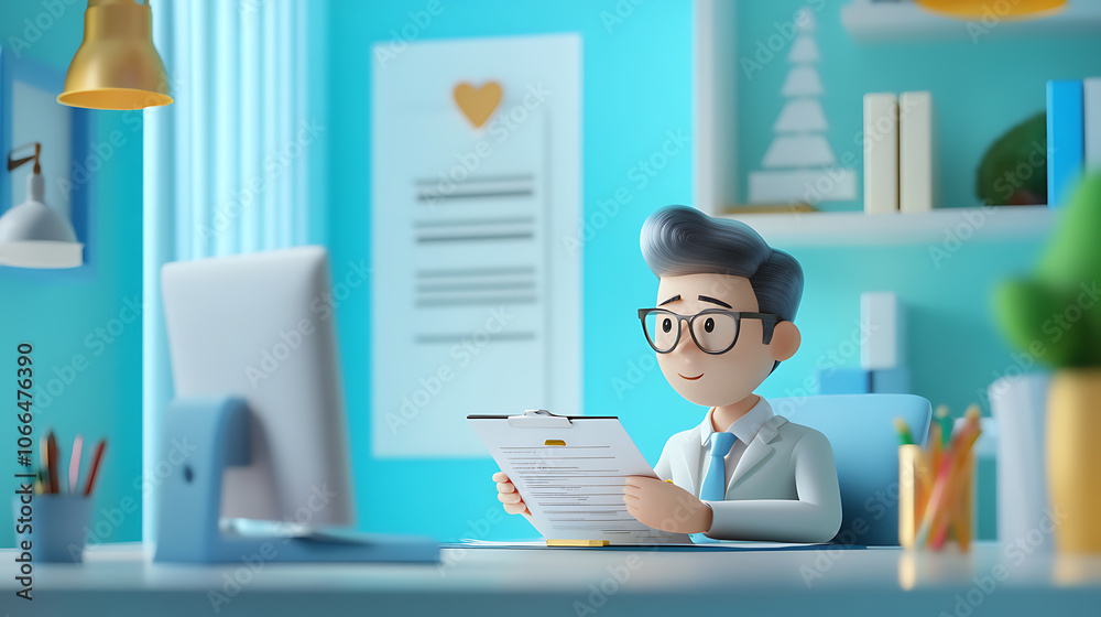 Fototapeta premium Bank officer reviews property loan agreement for mortgage collateral approval