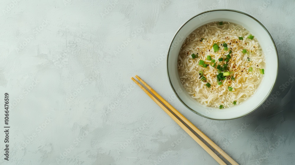 Instant noodles and chopsticks Top view and Copy space Instant noodles and chopsticks Top view and Copy space