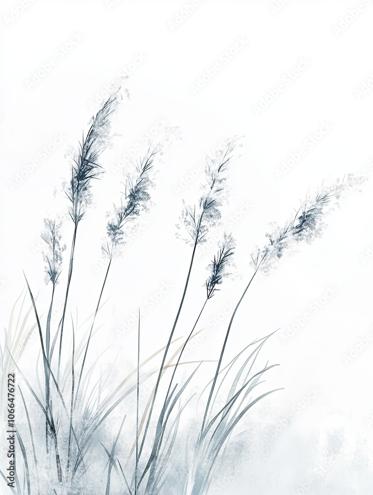 Obraz premium serene watercolor style illustration of frosted wild grass swaying gently. soft hues create tranquil atmosphere, perfect for nature lovers