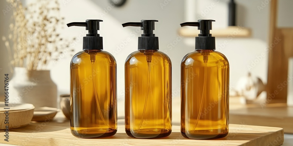 Amber Glass Pump Dispensers for Cosmetic Products Amber Glass Pump Dispensers for Cosmetic Products