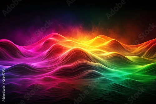 Abstract Grainy Gradient Background in Magenta, Orange, Green, and Black - Glowing Color Wave with Dark Backdrop for Modern Design, Noise Texture, and Vibrant Banner Poster Header