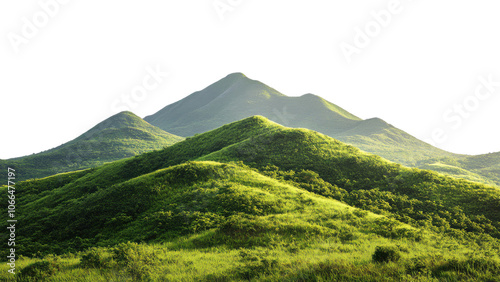 Obraz na płótnie Lush green hills rise majestically under clear sky, showcasing beauty of nature. vibrant landscape invites exploration and evokes sense of tranquility and peace w salonie