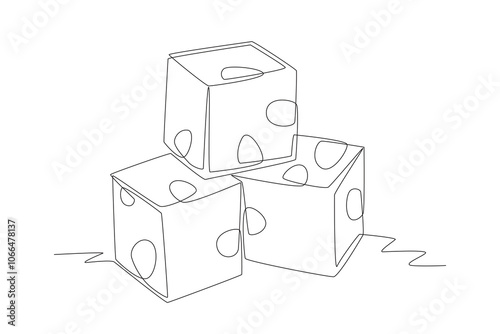 Three slices of block cheese. Cheese concept one-line drawing